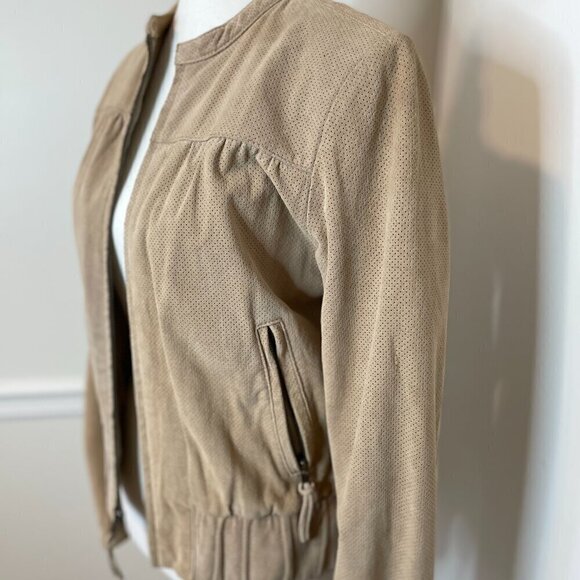 Tristan Suede Leather Perforated Bomber Moto Jacket Medium - Picture 4 of 11